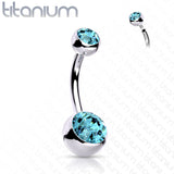 Titanium Internally Threaded Double CZ Belly Button Rings 1/2"