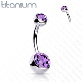 Titanium Internally Threaded Double CZ Belly Button Rings