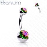 Titanium Internally Threaded Double CZ Belly Button Rings