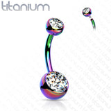 Titanium Internally Threaded Double CZ Belly Button Rings 7/16"