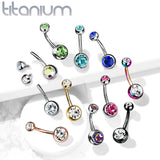 Titanium Internally Threaded Double CZ Belly Button Rings 1/2"