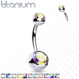 Titanium Internally Threaded Double CZ Belly Button Rings 7/16"