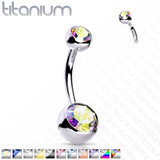 Titanium Internally Threaded Double CZ Belly Button Rings