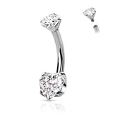 Titanium Internally Threaded Prong 8mm Heart CZ Belly Button Ring