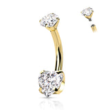 Titanium Internally Threaded Prong 8mm Heart CZ Belly Button Ring
