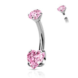 Titanium Internally Threaded Prong 8mm Heart CZ Belly Button Ring