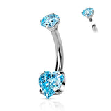 Titanium Internally Threaded Prong 8mm Heart CZ Belly Button Ring