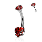 Titanium Internally Threaded Prong 8mm Heart CZ Belly Button Ring