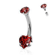 Titanium Internally Threaded Prong 8mm Heart CZ Belly Button Ring