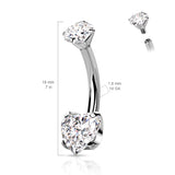 Titanium Internally Threaded Prong 8mm Heart CZ Belly Button Ring