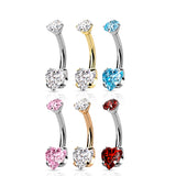 Titanium Internally Threaded Prong 8mm Heart CZ Belly Button Ring