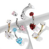 Titanium Internally Threaded Prong 8mm Heart CZ Belly Button Ring