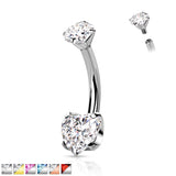 Titanium Internally Threaded Prong 8mm Heart CZ Belly Button Ring