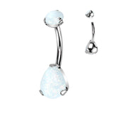 Titanium Pear Shape Opal Navel Belly Button Ring