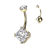 Titanium Internally Threaded Prong Set Diamond CZ Belly Button Ring