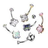 Titanium Internally Threaded Prong Set Diamond CZ Belly Button Ring