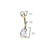 Titanium Internally Threaded Prong Set Pear CZ Belly Button Ring