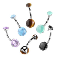 8 mm Prong Set Natural Stone Titanium Belly Button Rings