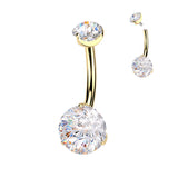 Titanium Prong Set Fireworks Cut CZ Belly Button Ring