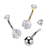 Titanium Prong Set Fireworks Cut CZ Belly Button Ring
