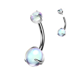 Titanium Double Moonstones Internally Threaded Belly Button Ring