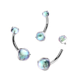 Titanium Double Moonstones Internally Threaded Belly Button Ring