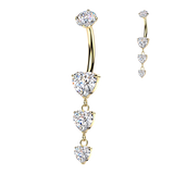 Titanium Prong Set Triple CZ Heart Dangle Belly Button Rings