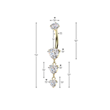 Titanium Prong Set Triple CZ Heart Dangle Belly Button Rings