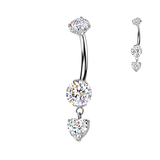 Titanium Prong Set CZ Heart Dangle Belly Button Rings