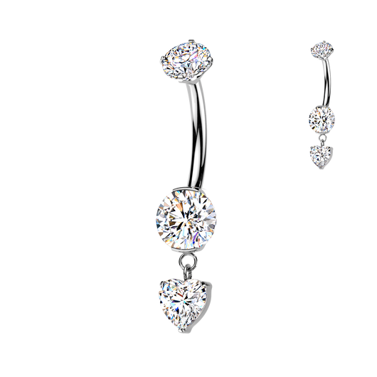 Titanium Prong Set CZ Heart Dangle Belly Button Rings