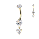 Titanium Prong Set CZ Heart Dangle Belly Button Rings