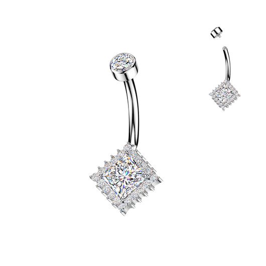 Titanium Diamond CZ & Pave CZ Belly Button Ring