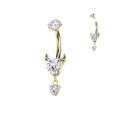 Titanium Prong Set Devil Heart CZ & Heart Dangle Belly Button Ring