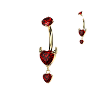 Titanium Prong Set Devil Heart CZ & Heart Dangle Belly Button Ring