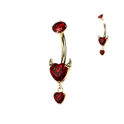 Titanium Prong Set Devil Heart CZ & Heart Dangle Belly Button Ring
