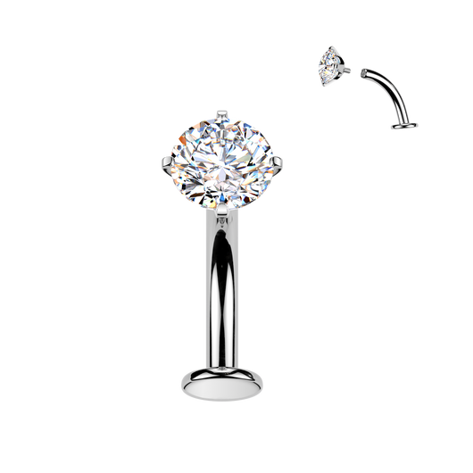 Titanium Curved Flat Back Prong Set CZ Belly Button Rings