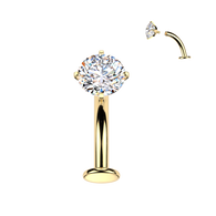 Titanium Curved Flat Back Prong Set CZ Belly Button Rings