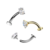 Titanium Curved Flat Back Prong Set CZ Belly Button Rings