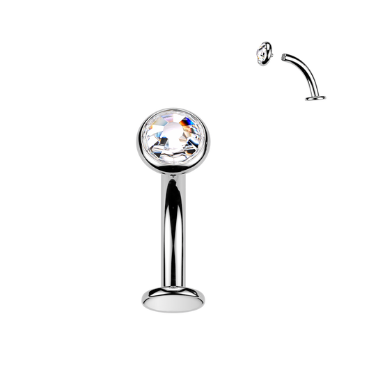 Titanium Curved Flat Back Bezel Set Crystal Top Belly Button Rings