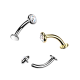 Titanium Curved Flat Back Bezel Set Crystal Top Belly Button Rings