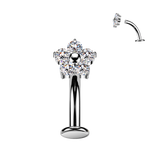 Titanium Floating Base Belly Button Ring With CZ Flower Top
