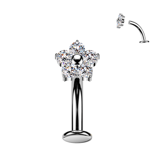 Titanium Floating Base Belly Button Ring With CZ Flower Top
