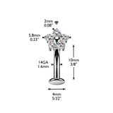 Titanium Floating Base Belly Button Ring With CZ Flower Top