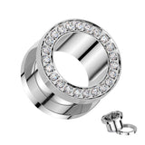 Pair Titanium CNC Set CZ Rim Double Flare Screw Fit Ear Tunnel