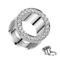 Pair Titanium CNC Set CZ Rim Double Flare Screw Fit Ear Tunnel