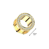 Pair Titanium CNC Set CZ Rim Double Flare Screw Fit Ear Tunnel