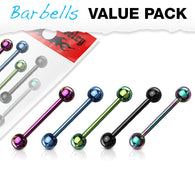 Value Pack 5 Pcs Titanium IP Over Surgical Steel Barbell Tongue Rings