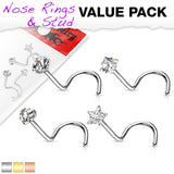 4 Pcs Value Pack Mix Prong Set CZ Shape Nose Screws