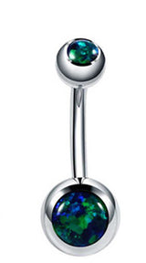 Double Opal Set 316L Surgical Steel Navel Belly Button Ring