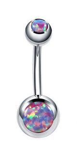 Double Opal Set 316L Surgical Steel Navel Belly Button Ring